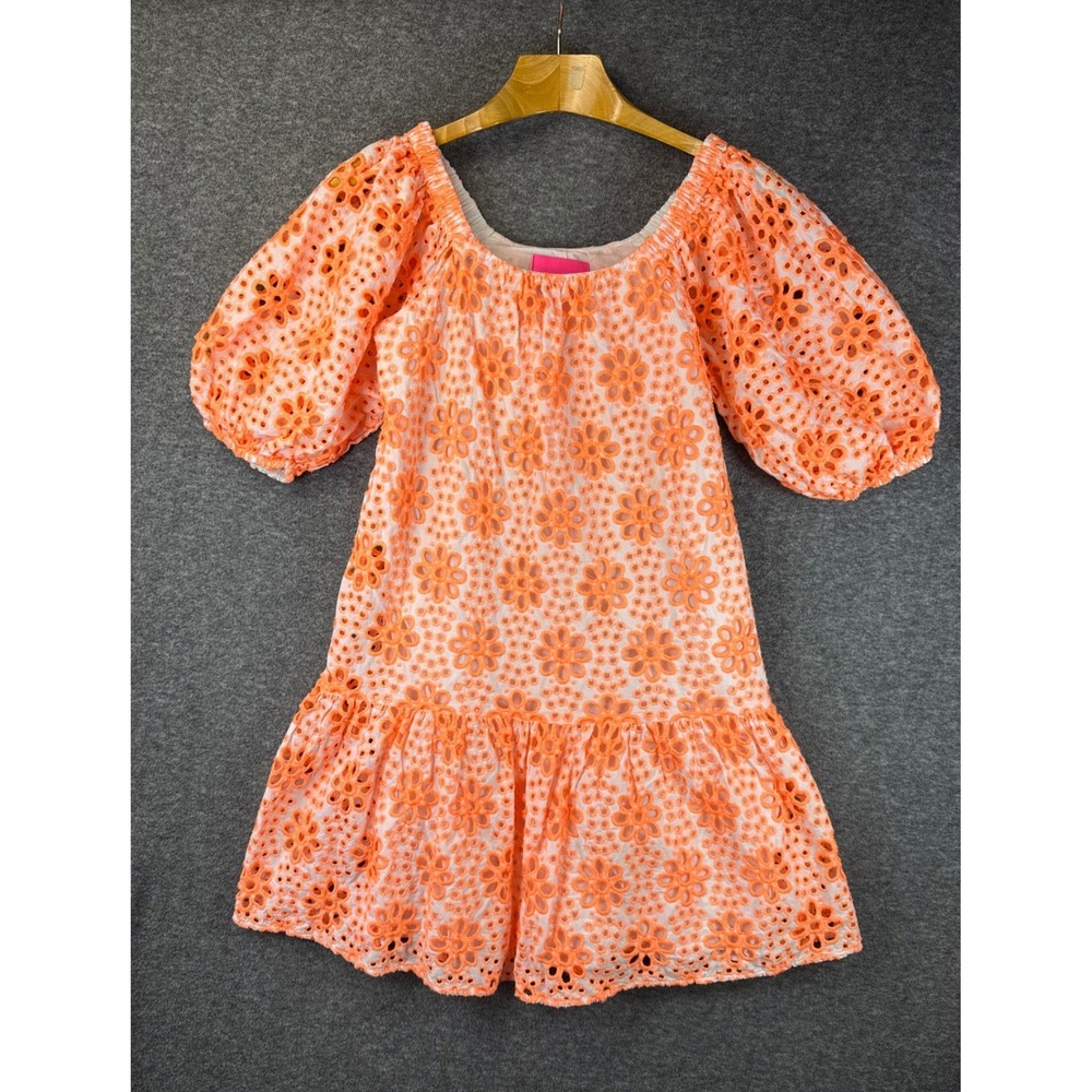 Lilly Pulitzer Kerrigan Orange Eyelet Elbow Puff Sleeve Dress XXS Chic Party Hot